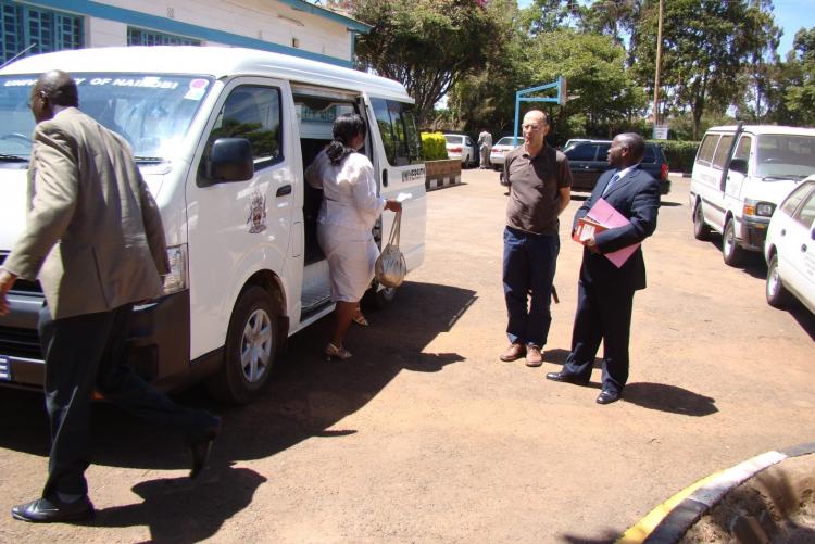 Dr. Pambanini arriving for the AFRICE conference accompanied by the Dean School of Education – Prof. Genevieve Wanjala and Dr. Daniel Gakunaga and Prof. Gunaga.