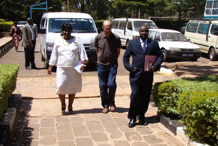 Dr. Pambanini arriving for the AFRICE conference accompanied by the Dean School of Education – Prof. Genevieve Wanjala and Dr. Daniel Gakunaga and Prof. Gunaga.